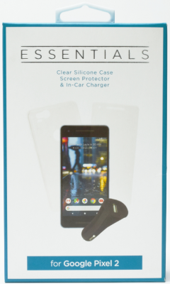 Kondor Essentials Clear Silicone Case, Screen Protector and In-Car Charger Brand New - Black & Clear - Pixel 2