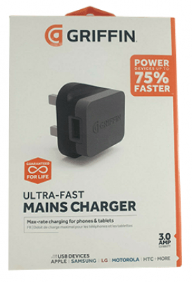 Griffin Ultra-Fast USB Mains Charger Brand New - 15w - Black