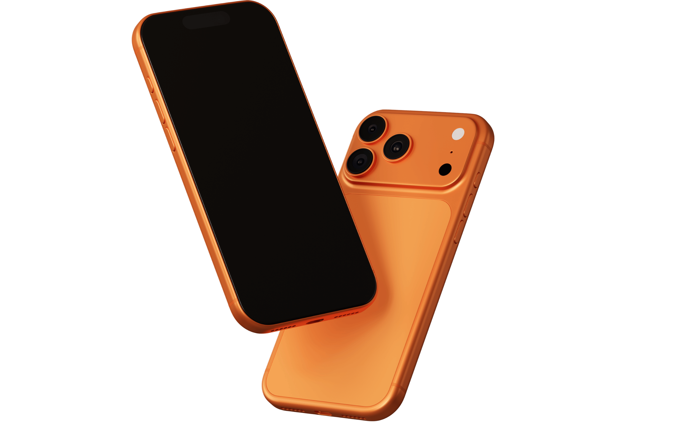 two floating orange iPhones